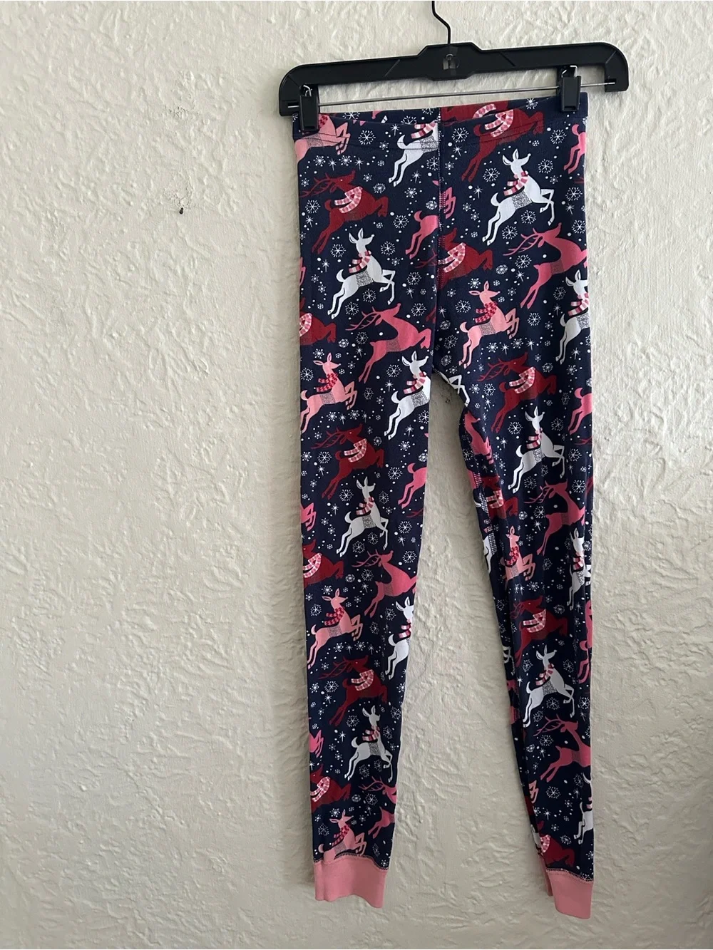 Hanna Andersson Long John Winter Pajama Pants Navy Blue Pink White Red Reindeer